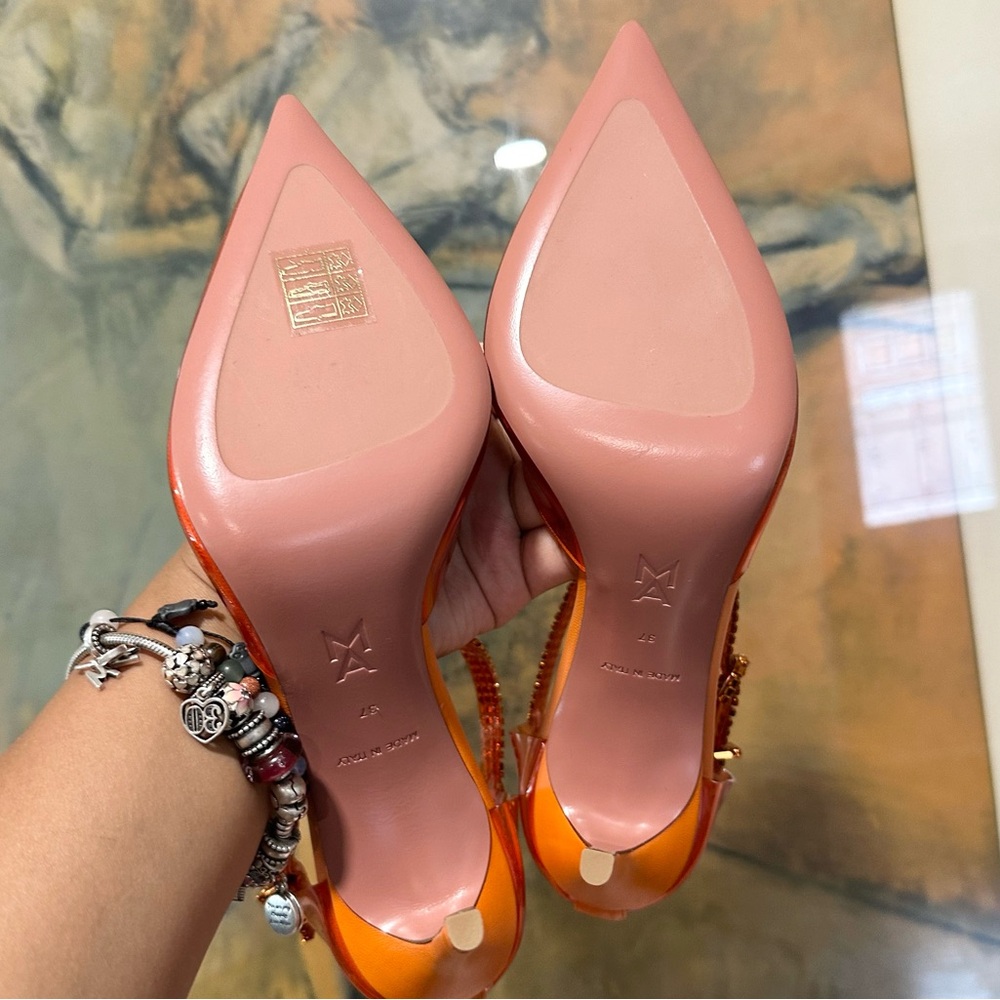🌹AMINA MUADDI🌹Ursina Crystal-embellished Pvc Leather Pumps In Orange Size: 37 - Picture 12 of 13